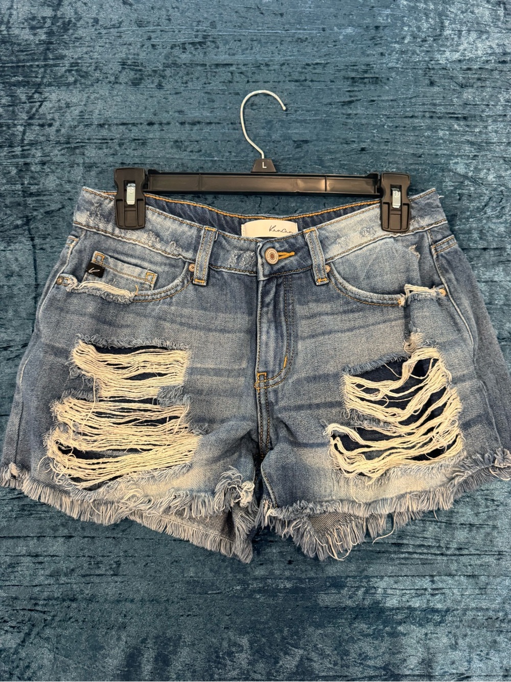 KanCan Distressed Light Blue Denim Shorts